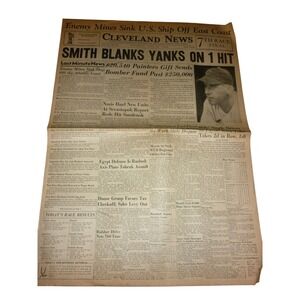 Vintage June 20 1942 Cleveland News Newspaper WWII Al Smith Blanks Yanks 1-Hit